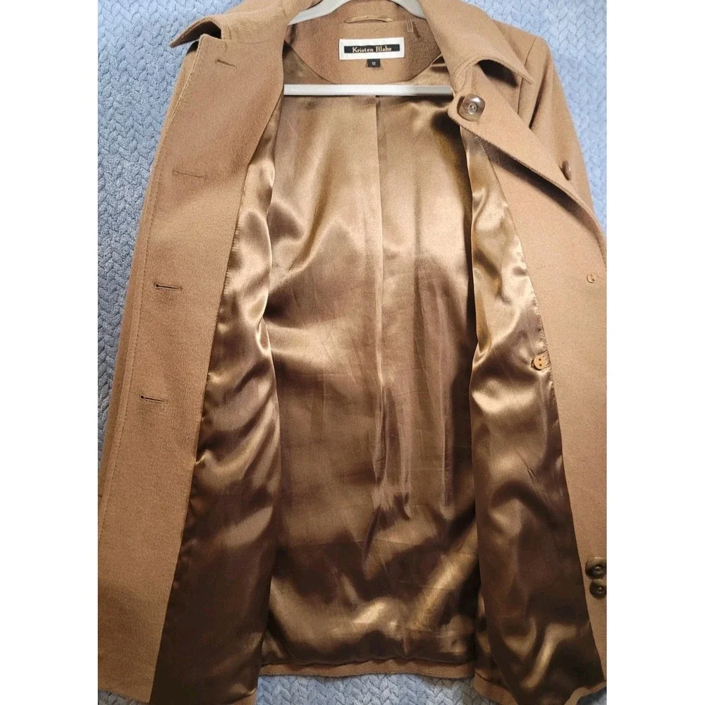 Kristen Blake Camel Brown Wool Blend Coat Womens Size 12 Button Up Winter Boho